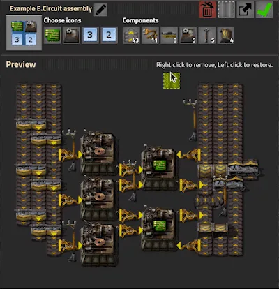 Official Factorio blueprint preview after an upgrade planner changes entities in the saved design