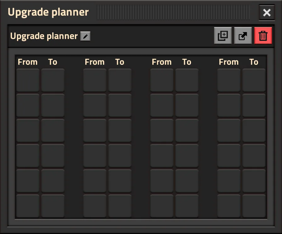 Official Factorio upgrade planner filter window with From and To slot pairs